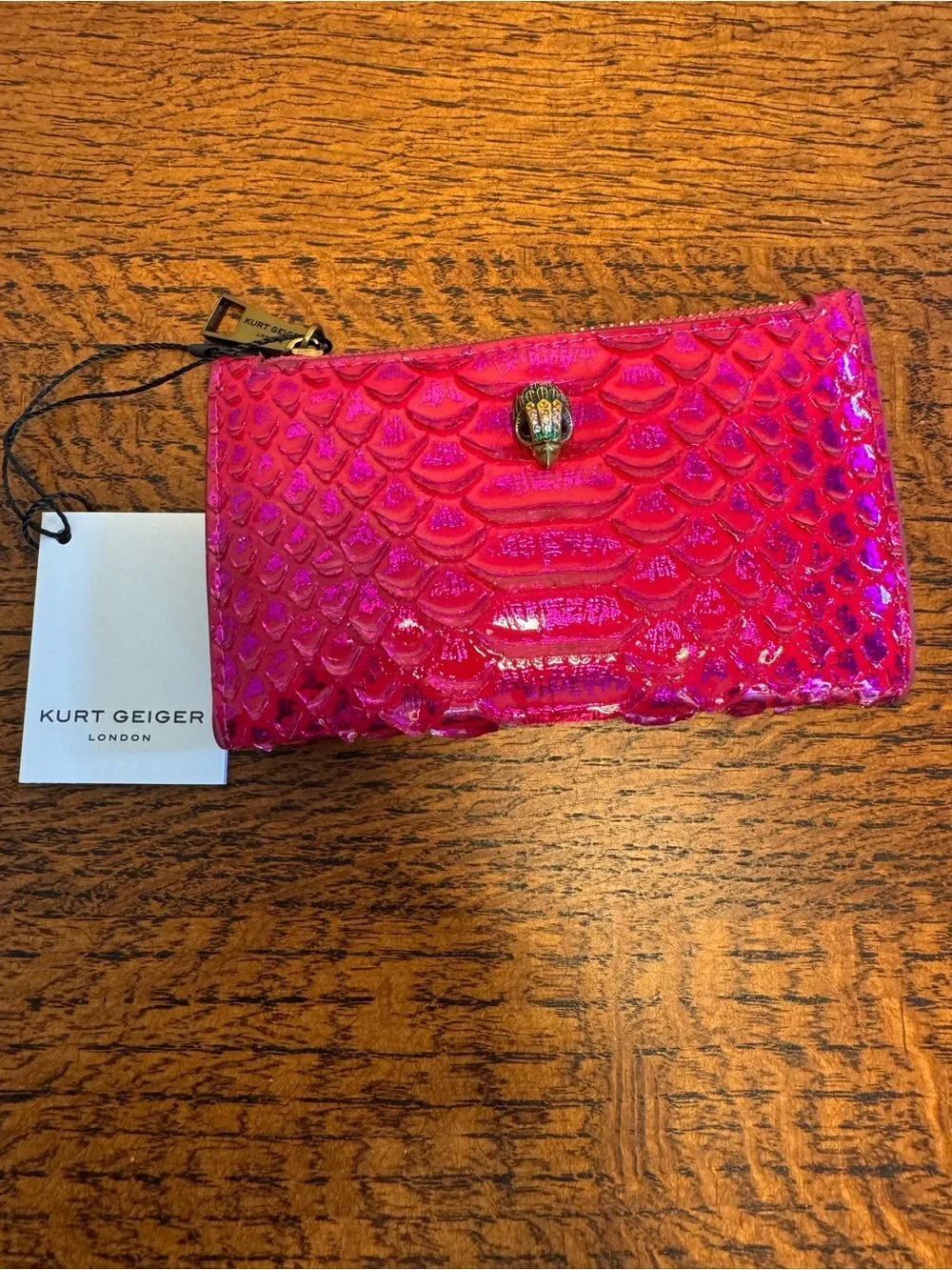 NWT Kurt Geiger London  Chelsea Fold Wallet - Fuchsia Snake Print
